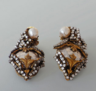 Ohrclips___modische Barockperlen, Strass___1960___Haskell