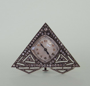 Kleine Tischuhr / Reiseuhr___Silber Strass___1935 